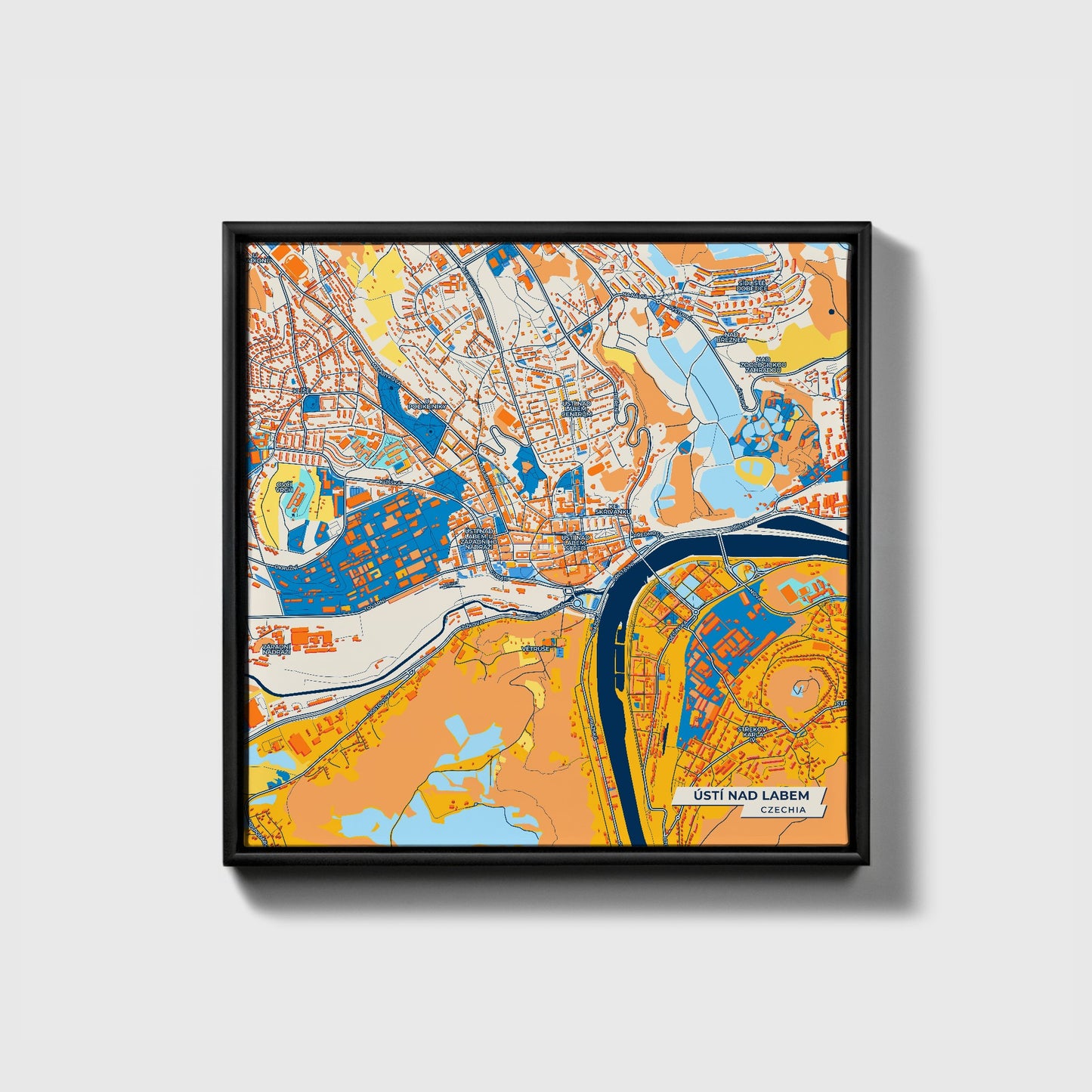 Ústínadlabem Czechia Colorful City Map Canvas Print • Black Framed