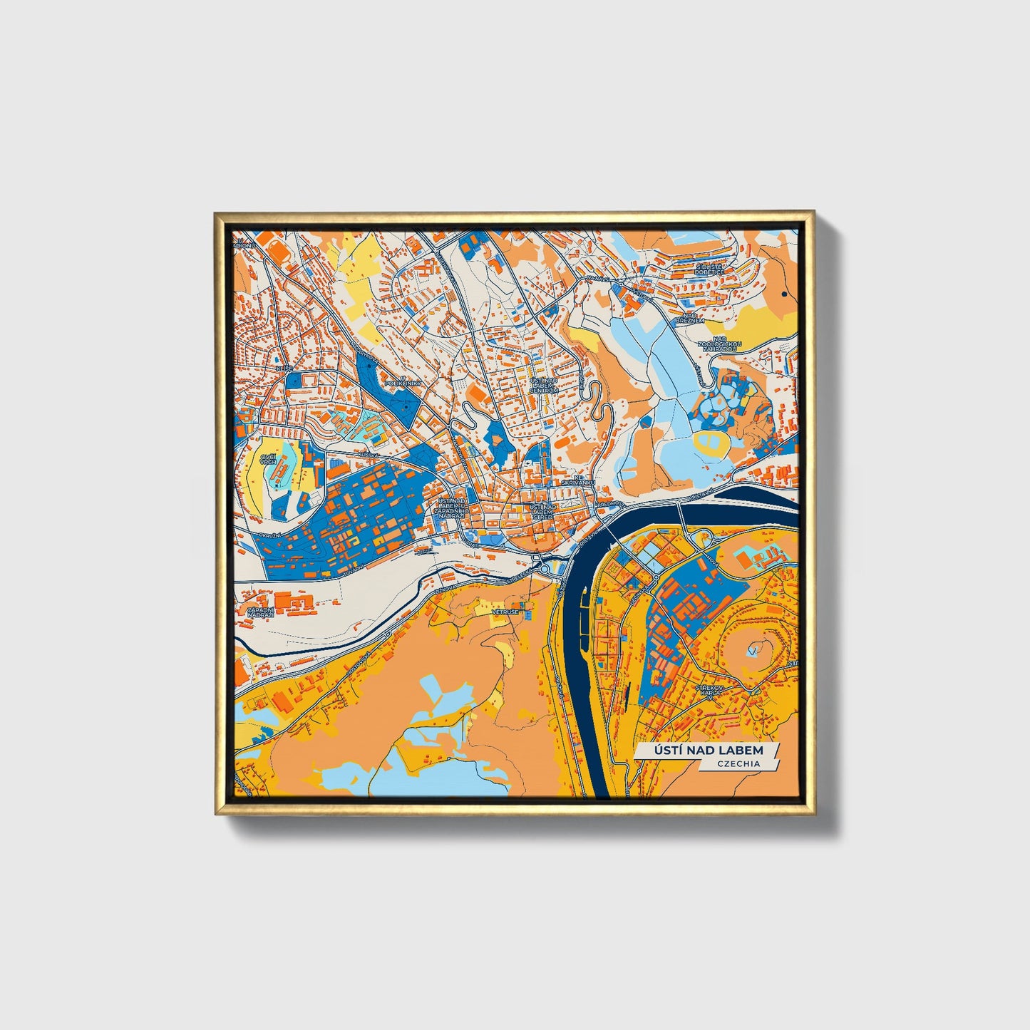 Ústínadlabem Czechia Colorful City Map Canvas Print • Gold Framed