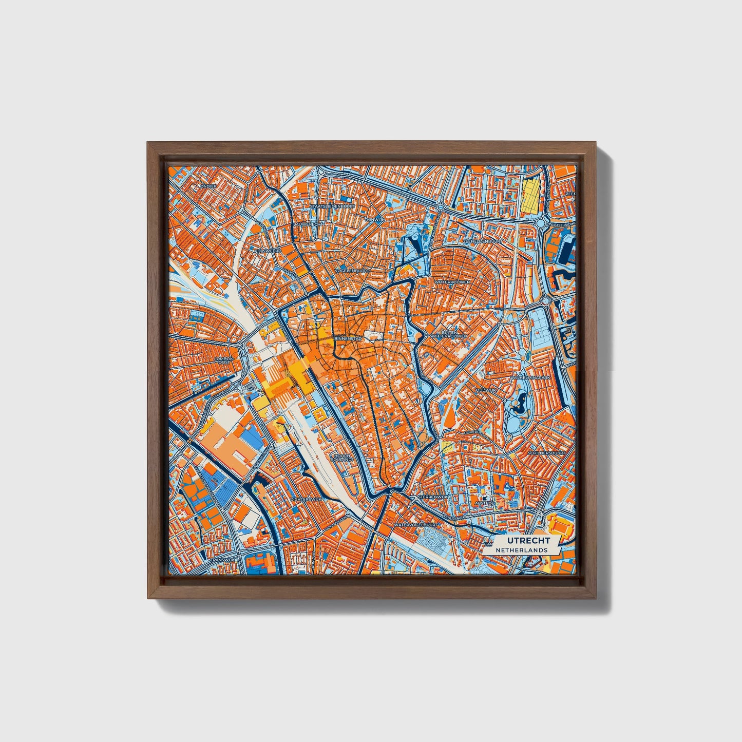 Utrecht Netherlands Colorful City Map Canvas Print • Dark Wooden Framed