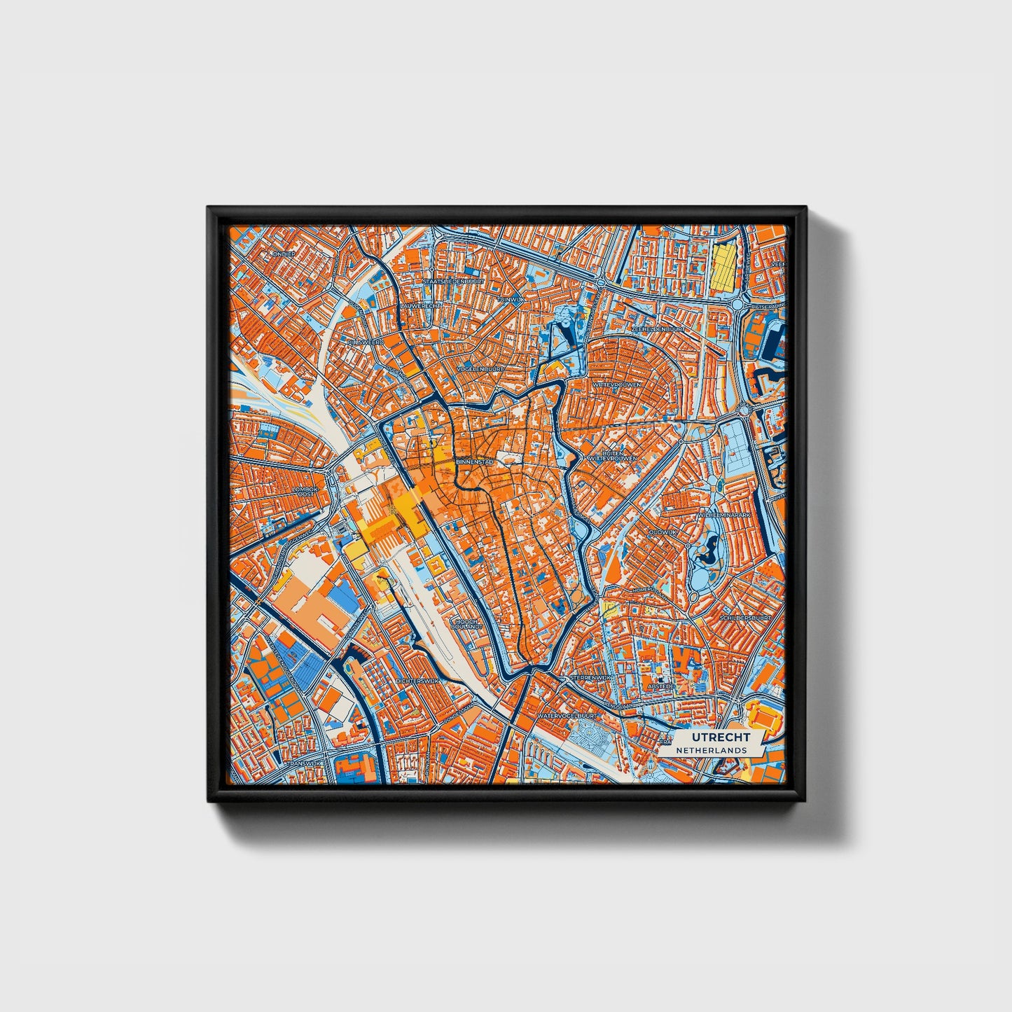 Utrecht Netherlands Colorful City Map Canvas Print • Black Framed