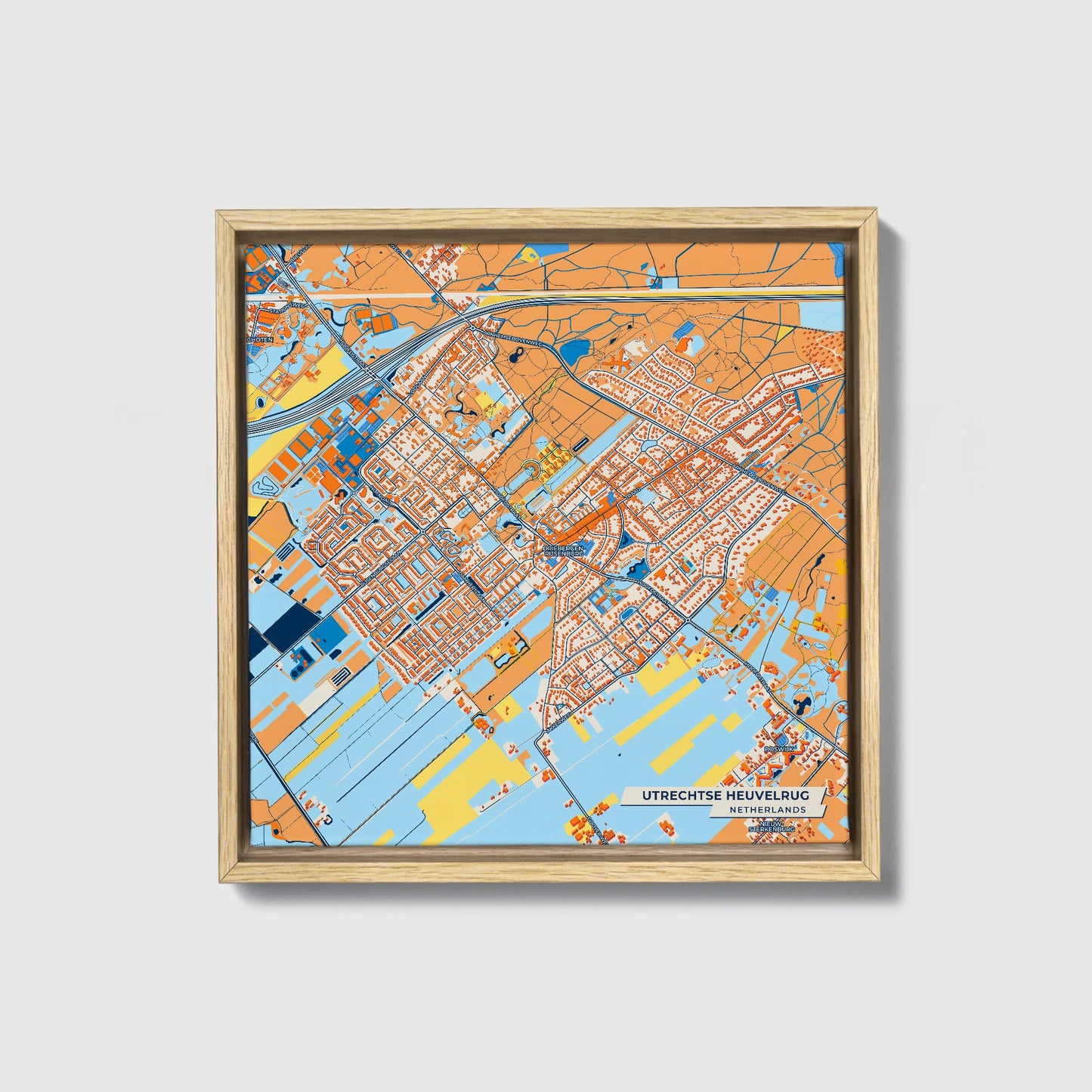 Utrechtseheuvelrug Netherlands Colorful City Map Canvas Print • Natural Wooden Framed