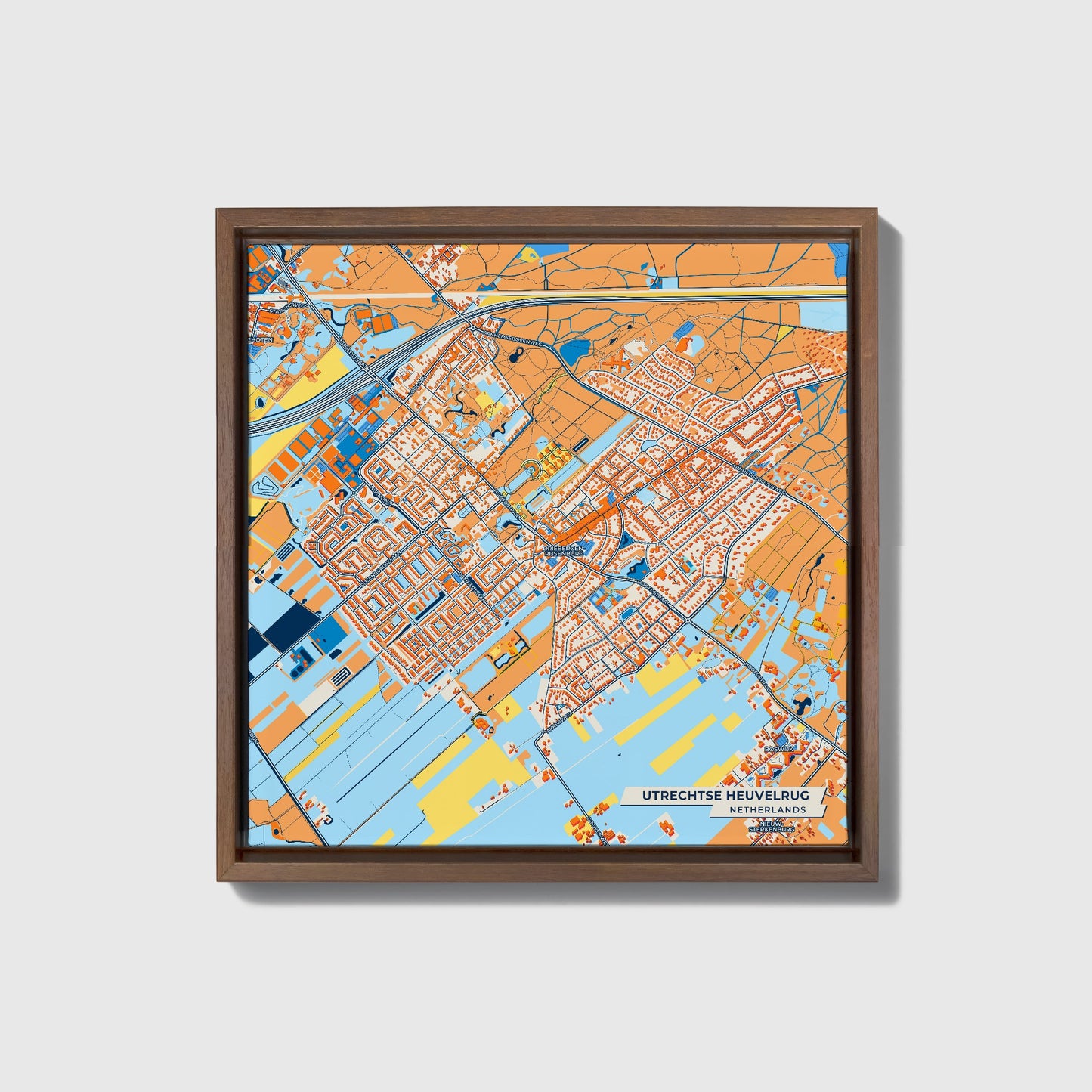 Utrechtseheuvelrug Netherlands Colorful City Map Canvas Print • Dark Wooden Framed