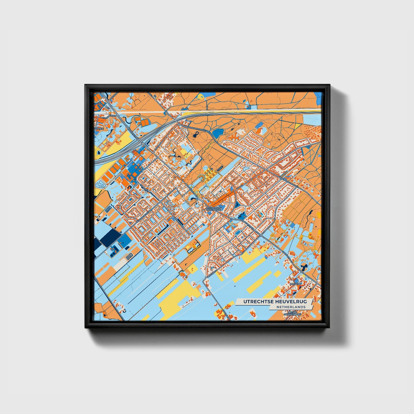Utrechtseheuvelrug Netherlands Colorful City Map Canvas Print • Black Framed