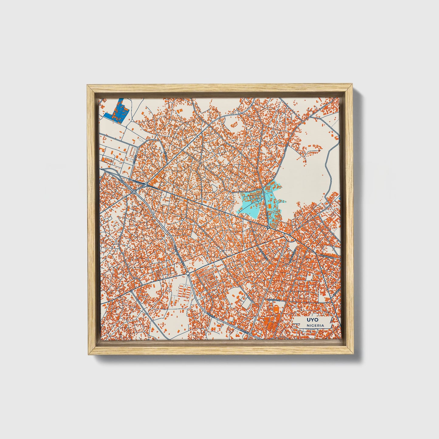 Uyo Nigeria Colorful City Map Canvas Print • Natural Wooden Framed