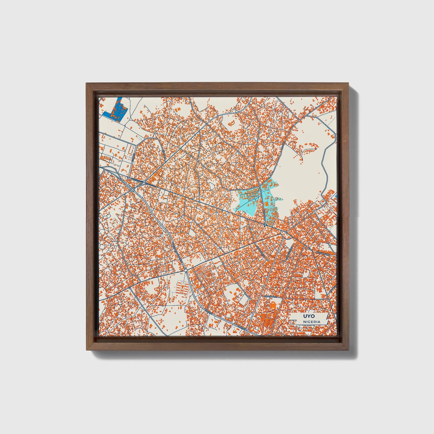 Uyo Nigeria Colorful City Map Canvas Print • Dark Wooden Framed