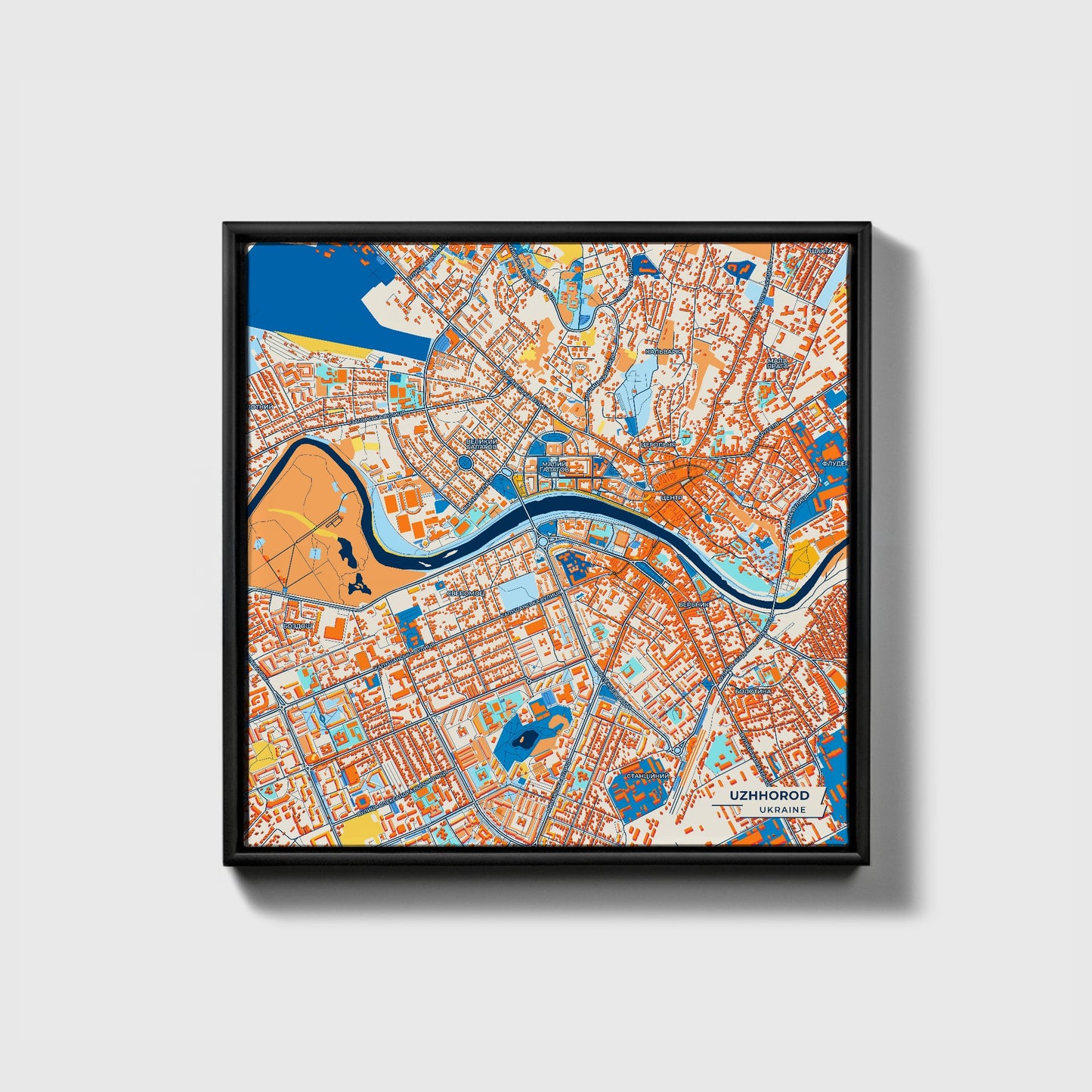 Ужород Ukraine Colorful City Map Canvas Print • Black Framed