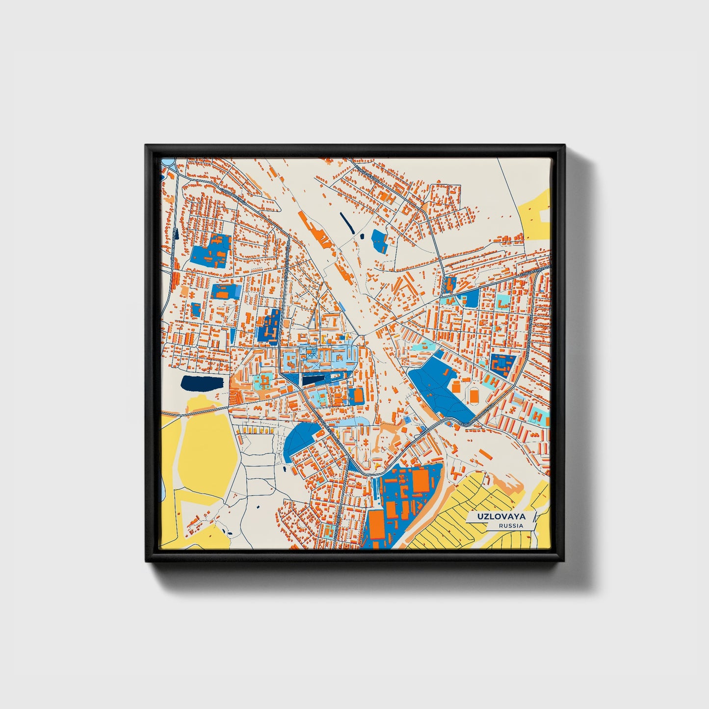 Узловая Russia Colorful City Map Canvas Print • Black Framed