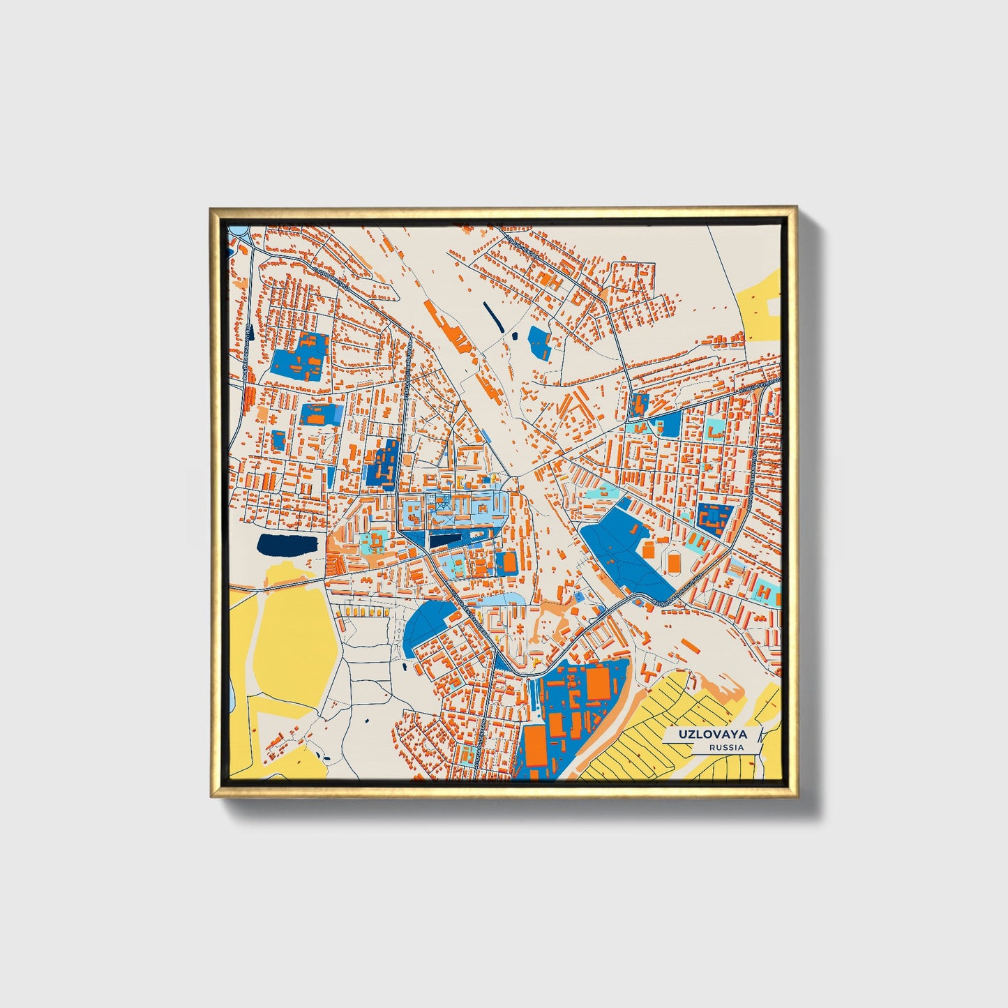 Узловая Russia Colorful City Map Canvas Print • Gold Framed