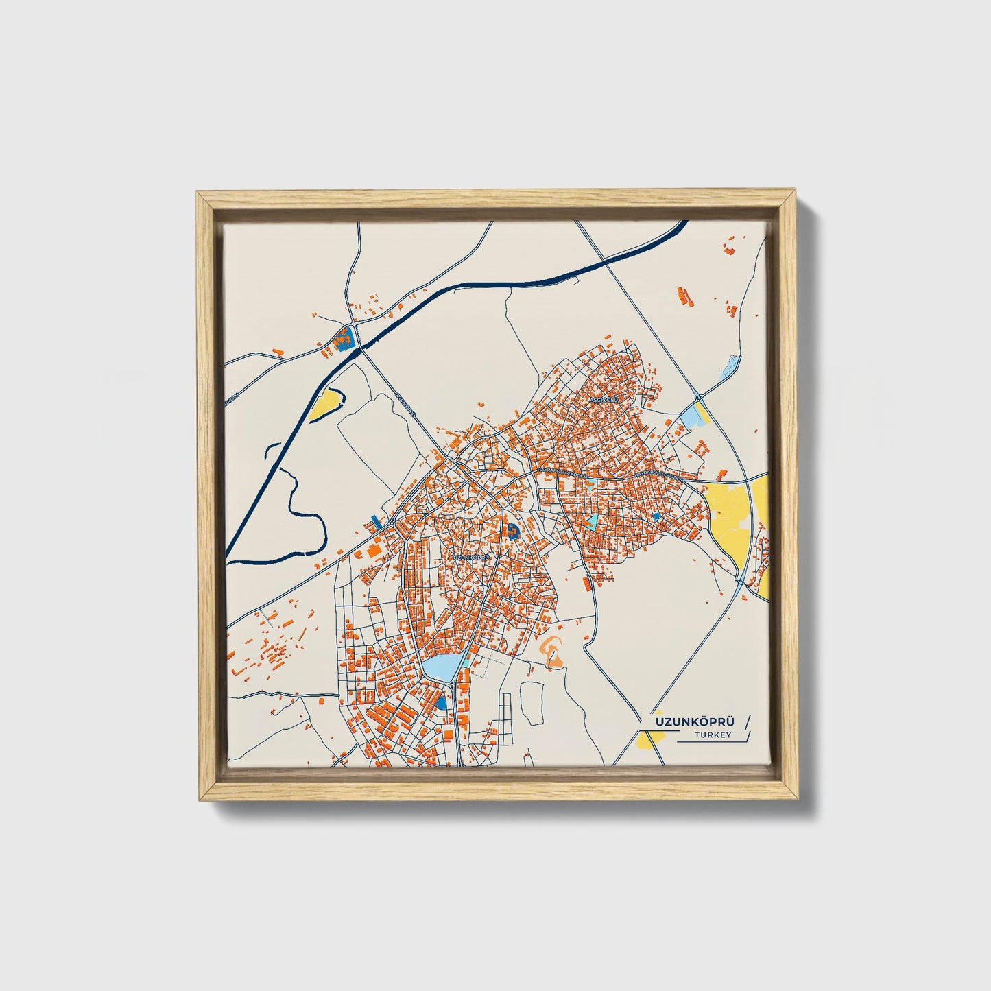 Uzunköprü Turkey Colorful City Map Canvas Print • Natural Wooden Framed