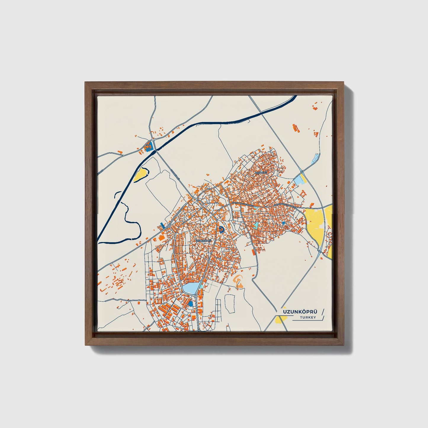 Uzunköprü Turkey Colorful City Map Canvas Print • Dark Wooden Framed