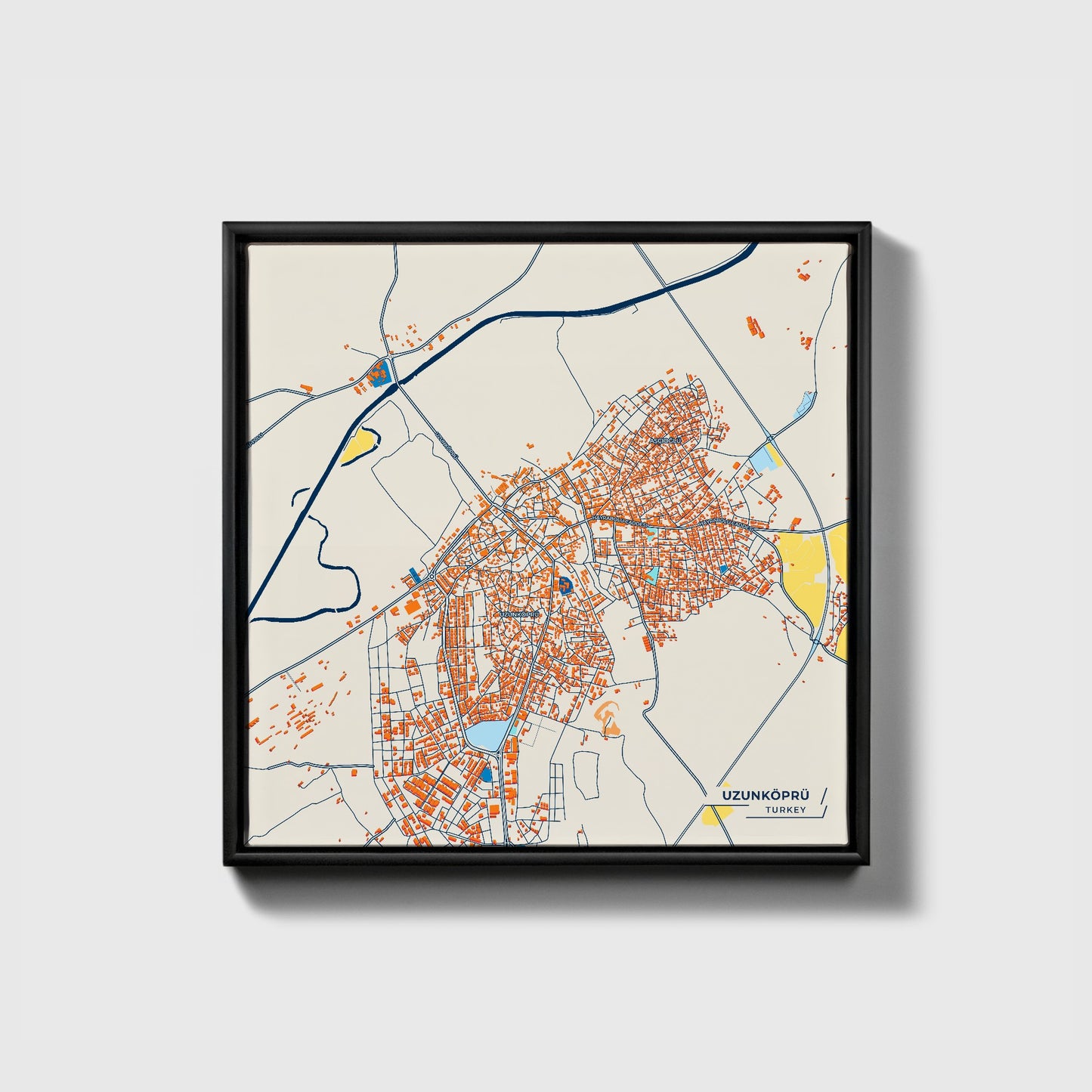 Uzunköprü Turkey Colorful City Map Canvas Print • Black Framed