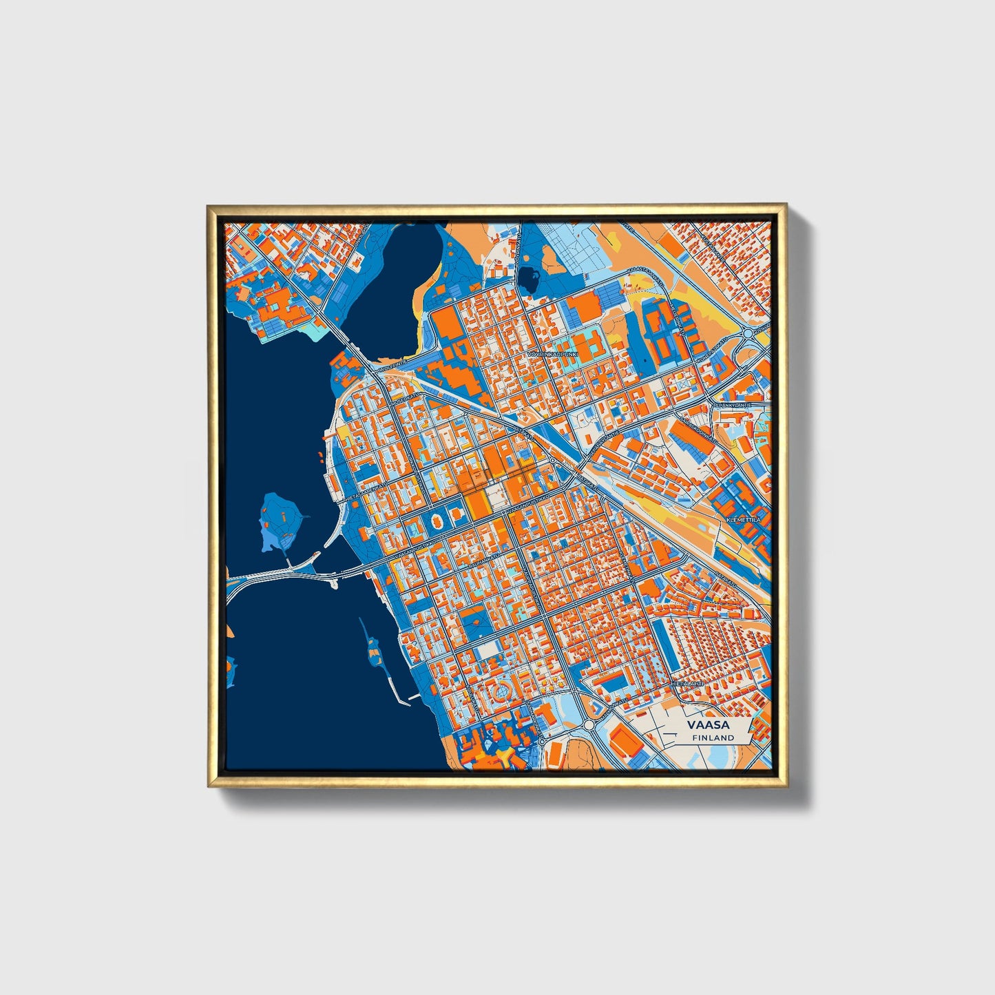 Vaasa Finland Colorful City Map Canvas Print • Gold Framed