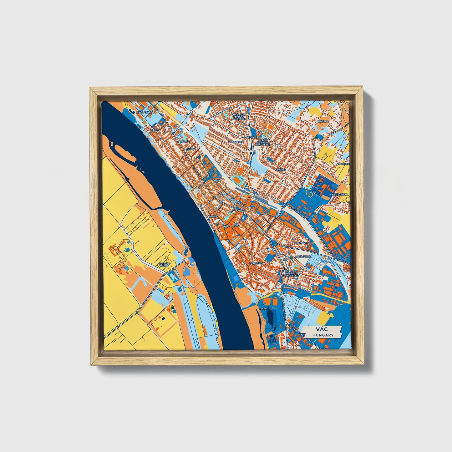 Vakáció Hungary Colorful City Map Canvas Print • Natural Wooden Framed