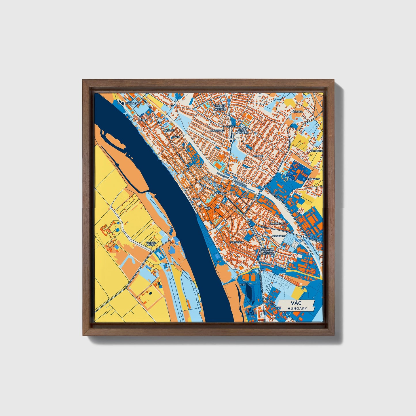 Vakáció Hungary Colorful City Map Canvas Print • Dark Wooden Framed