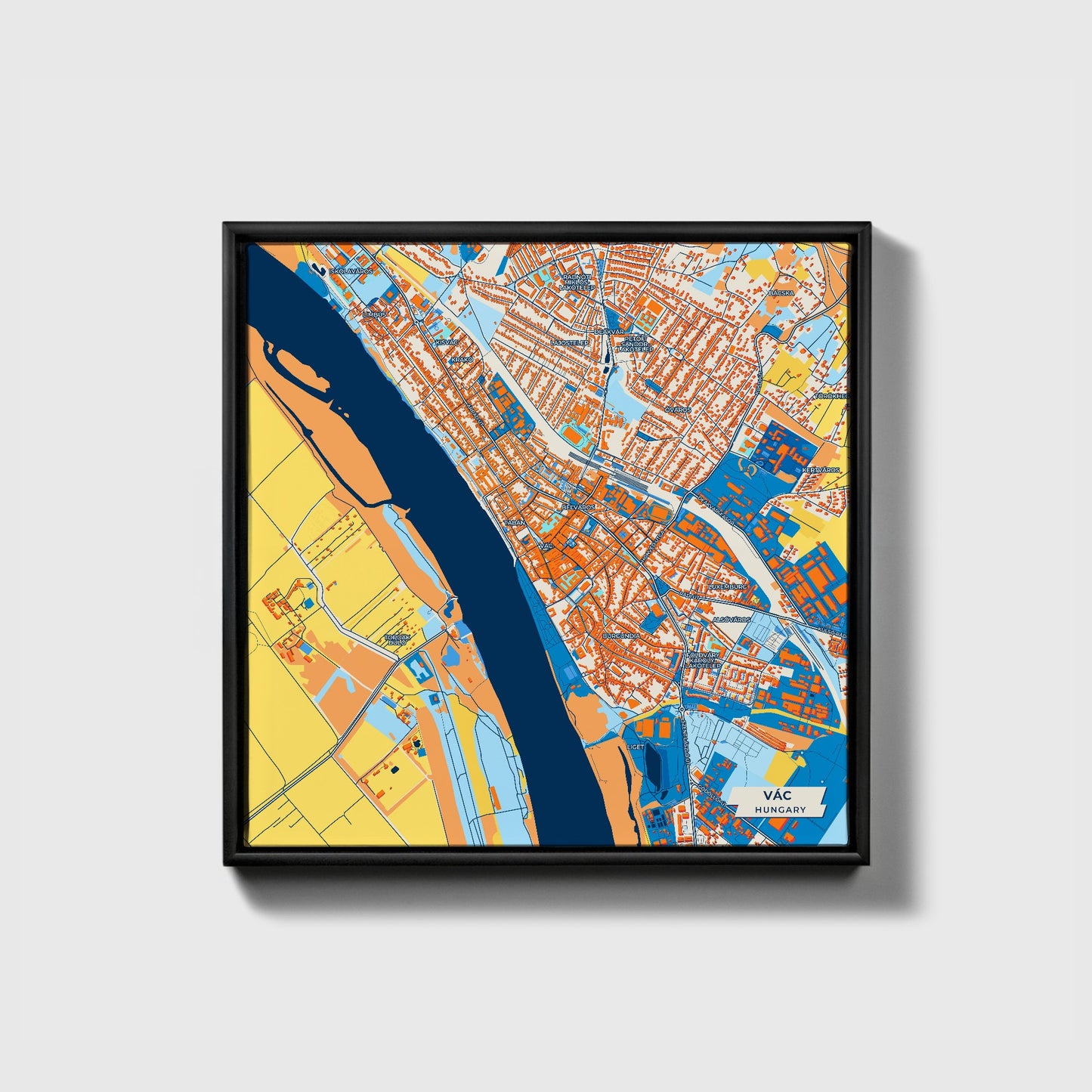 Vakáció Hungary Colorful City Map Canvas Print • Black Framed