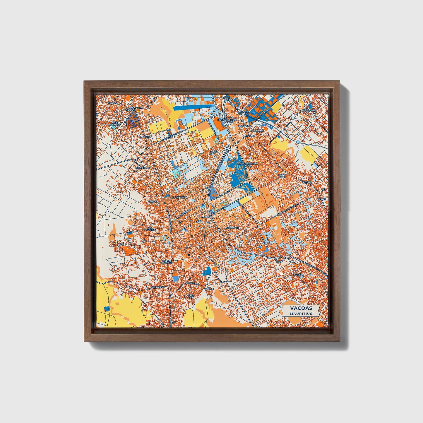 Vacoas Mauritius Colorful City Map Canvas Print • Dark Wooden Framed