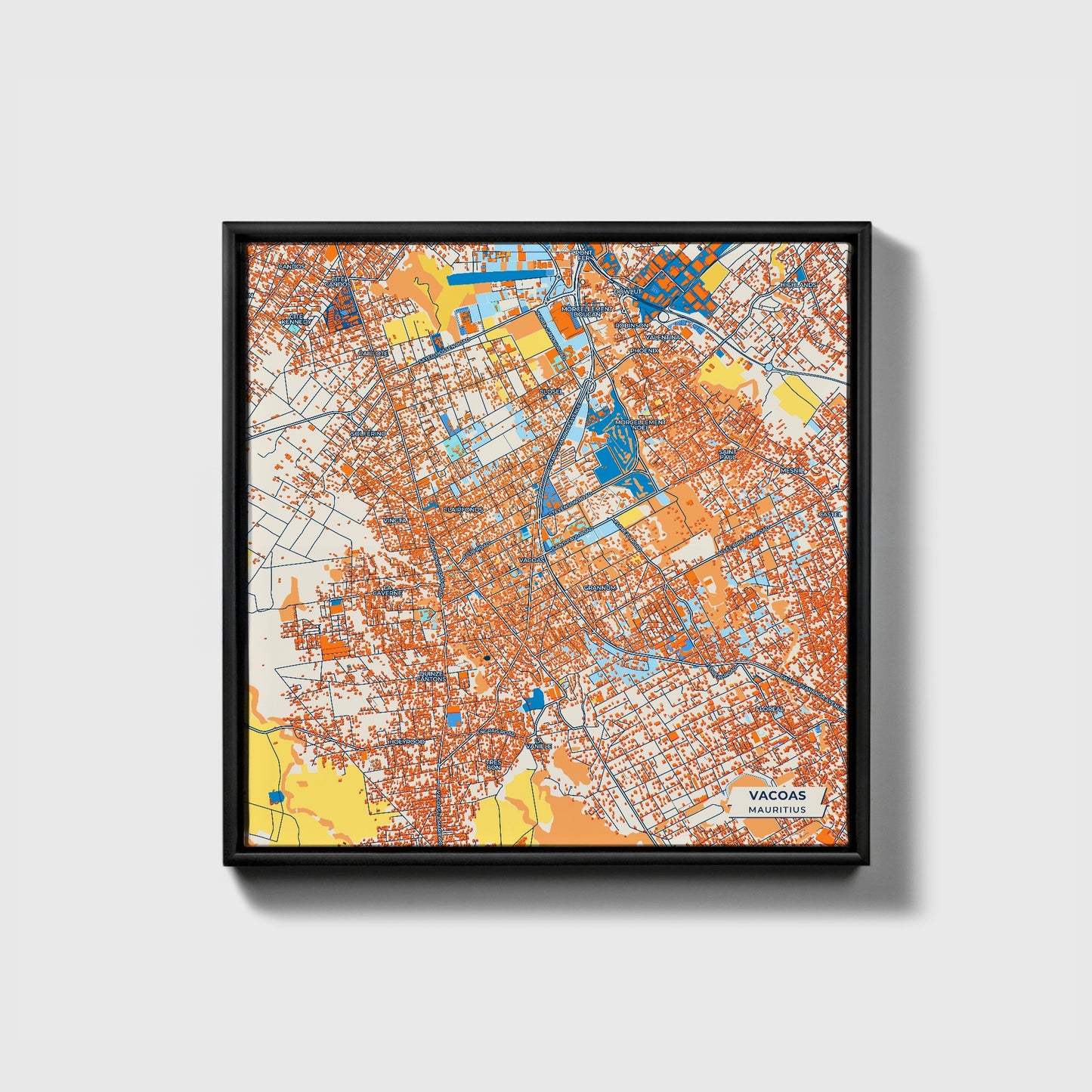 Vacoas Mauritius Colorful City Map Canvas Print • Black Framed