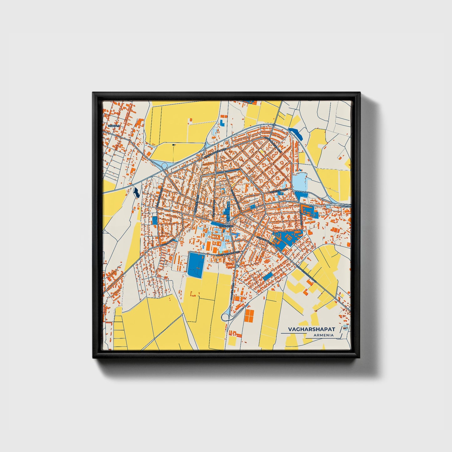 Vagharshapat Armenia Colorful City Map Canvas Print • Black Framed
