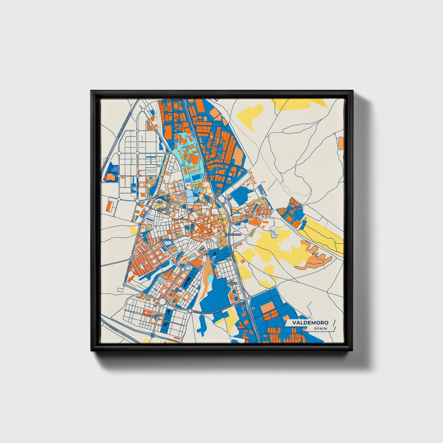 Valdemoro Spain Colorful City Map Canvas Print • Black Framed