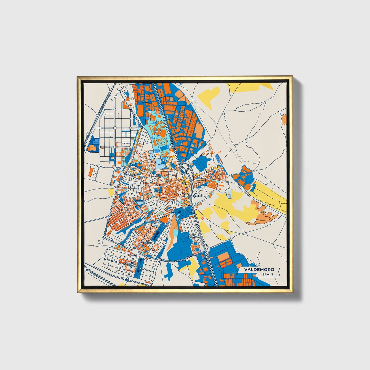 Valdemoro Spain Colorful City Map Canvas Print • Gold Framed