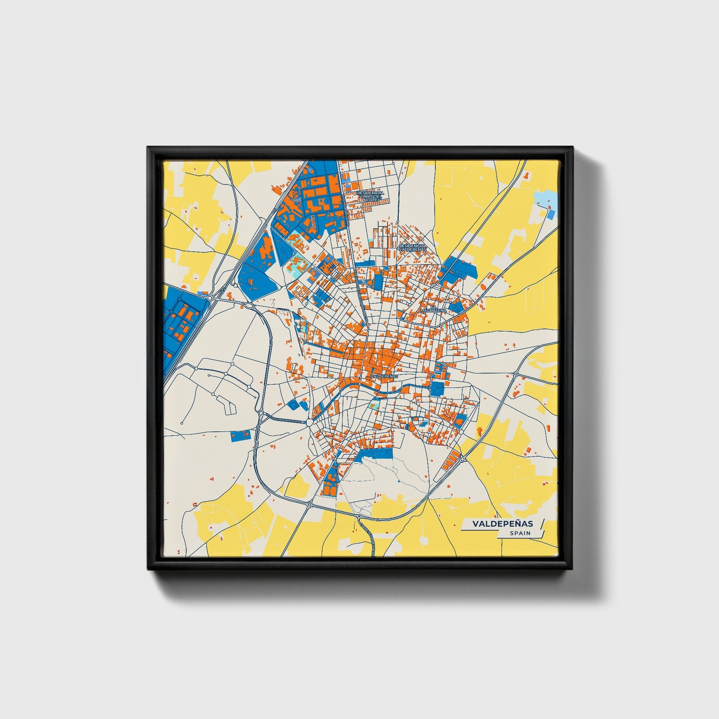 Valdepeñas Spain Colorful City Map Canvas Print • Black Framed