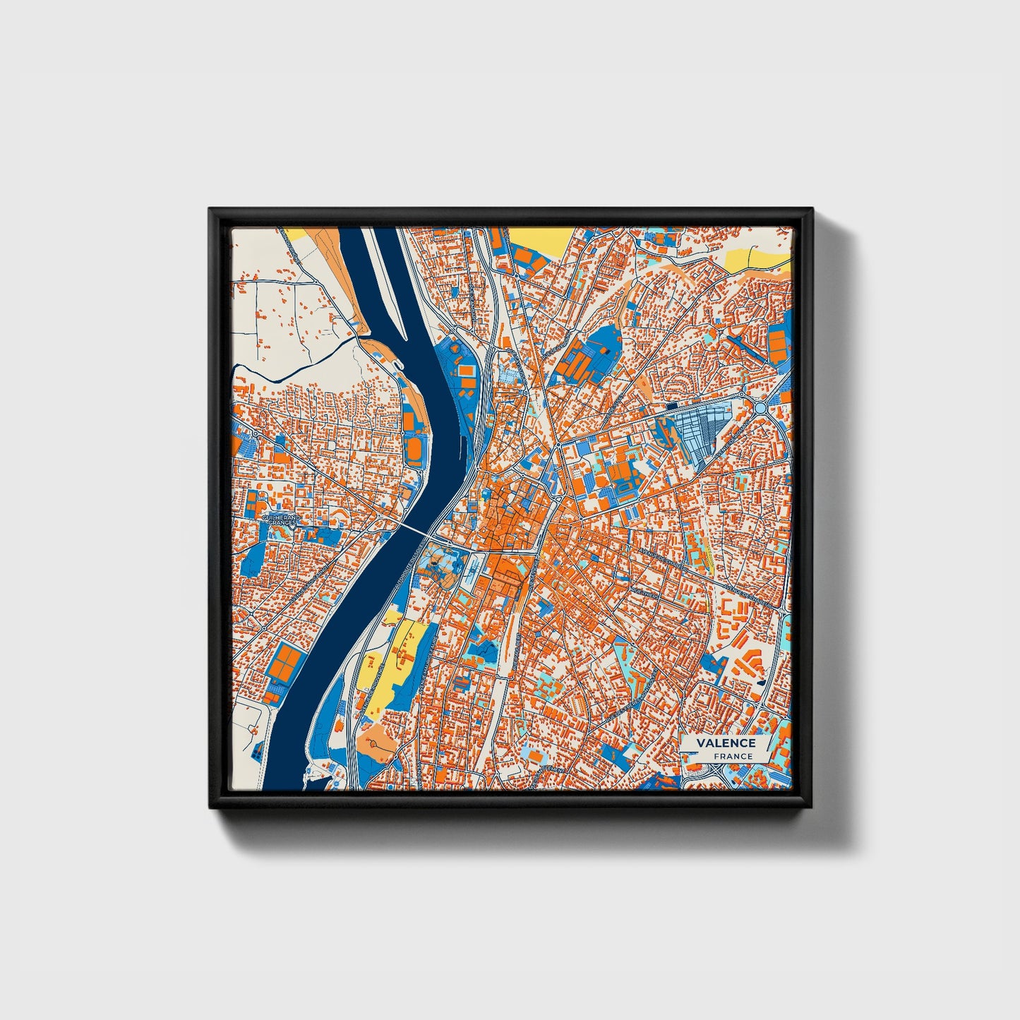 Valence France Colorful City Map Canvas Print • Black Framed