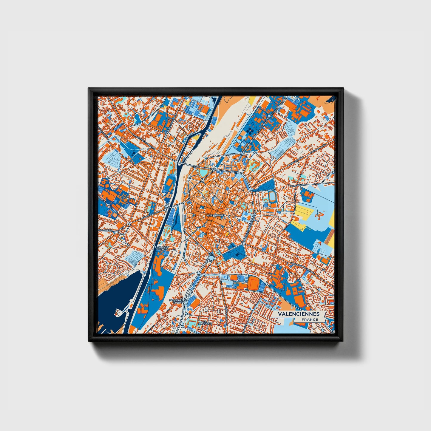 Valenciennes France Colorful City Map Canvas Print • Black Framed