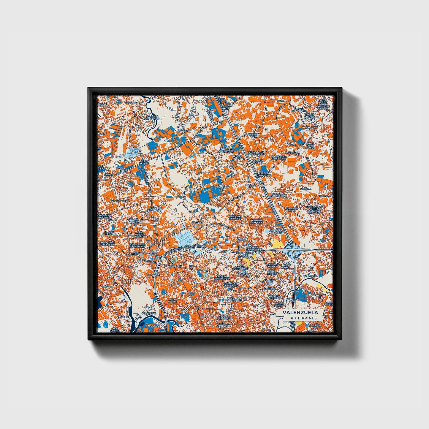 Valenzuela Philippines Colorful City Map Canvas Print • Black Framed