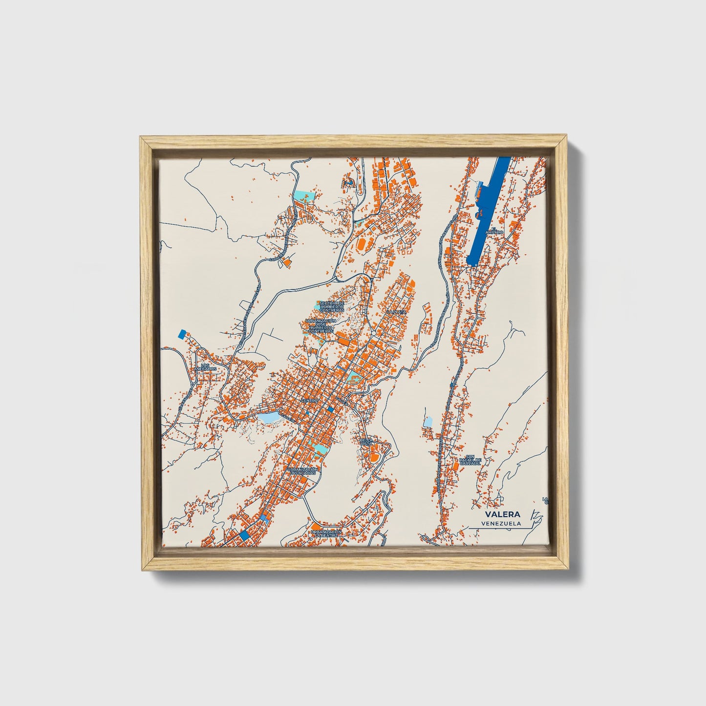 Valera Venezuela Colorful City Map Canvas Print • Natural Wooden Framed