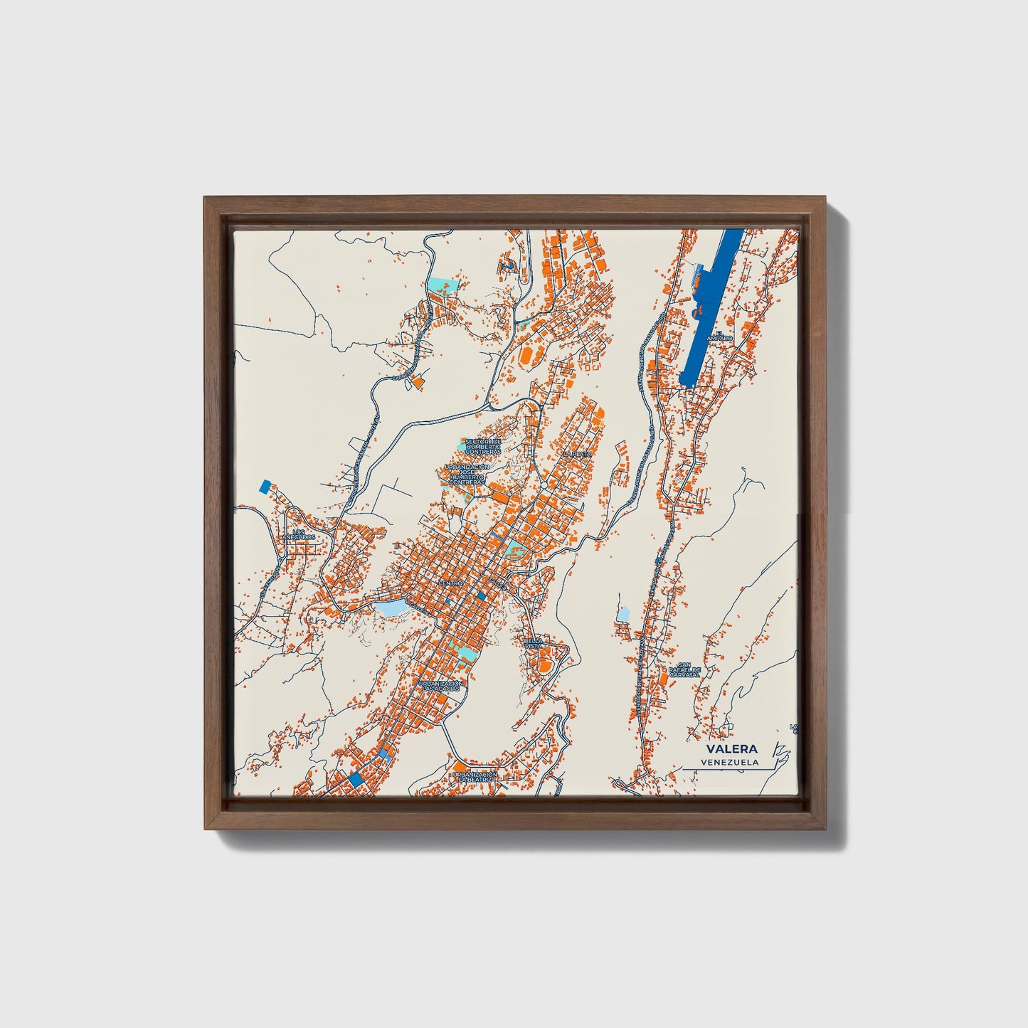 Valera Venezuela Colorful City Map Canvas Print • Dark Wooden Framed