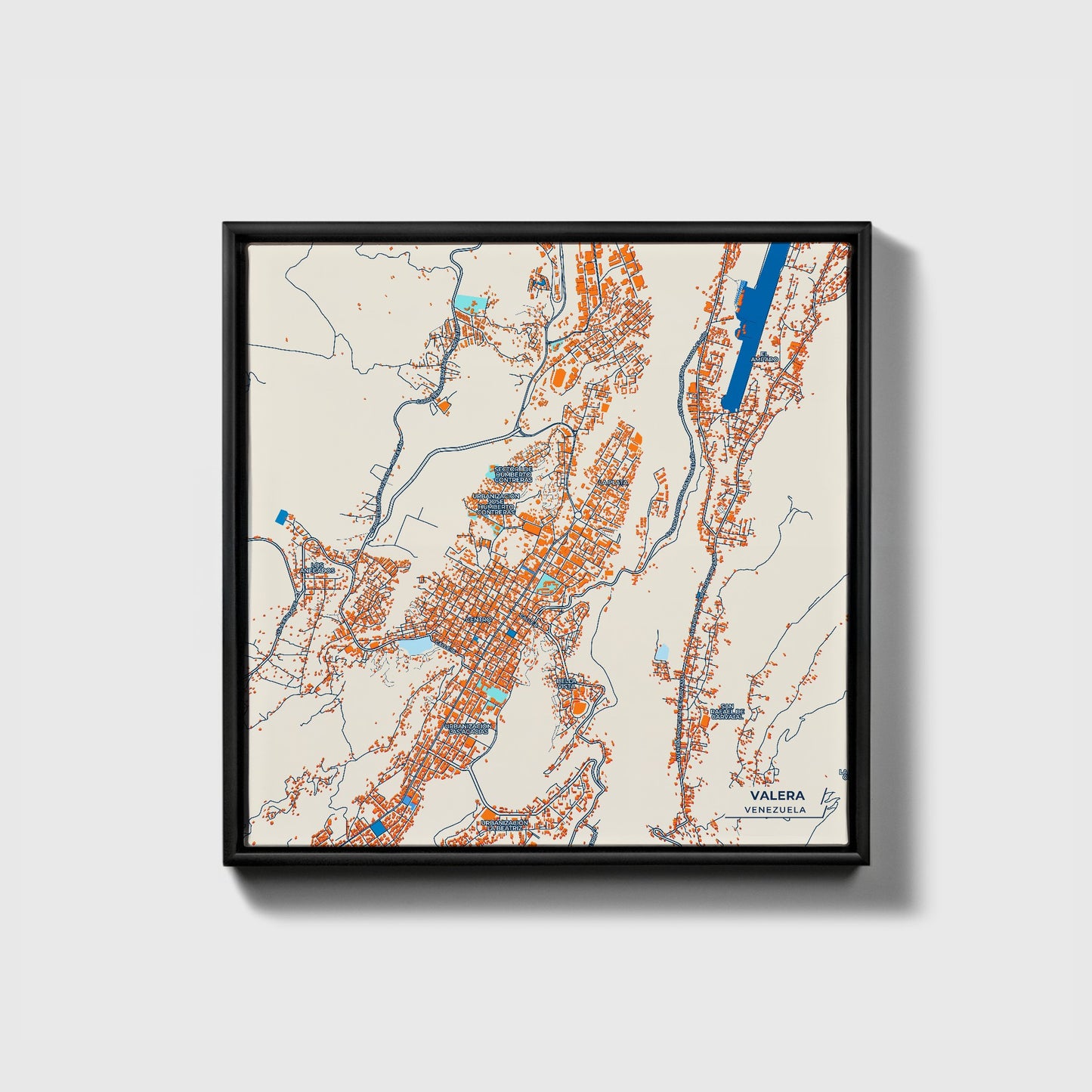 Valera Venezuela Colorful City Map Canvas Print • Black Framed
