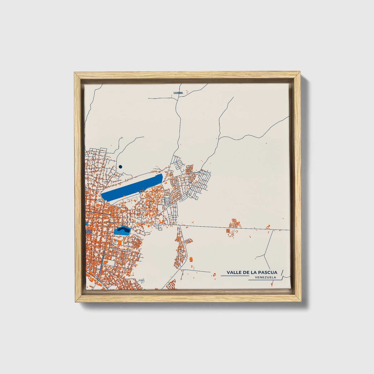 Valle De La Pascua Venezuela Colorful City Map Canvas Print • Natural Wooden Framed