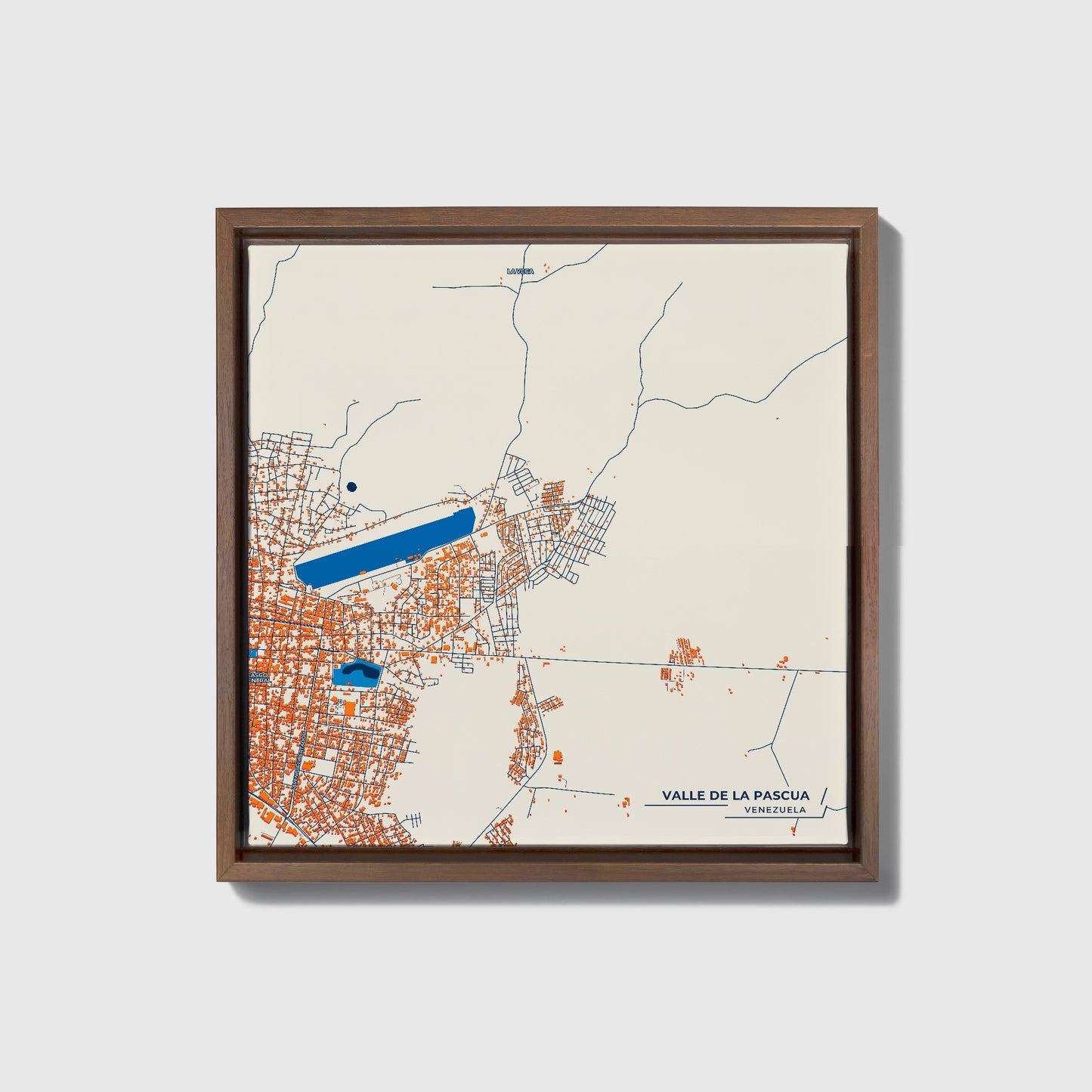 Valle De La Pascua Venezuela Colorful City Map Canvas Print • Dark Wooden Framed