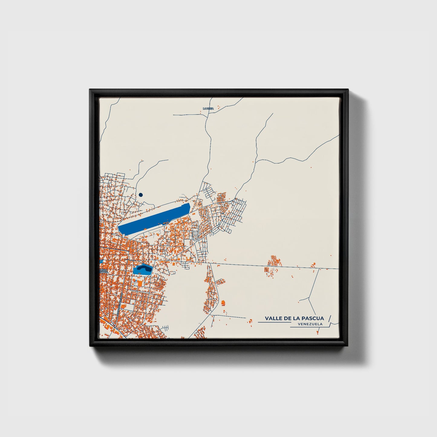 Valle De La Pascua Venezuela Colorful City Map Canvas Print • Black Framed