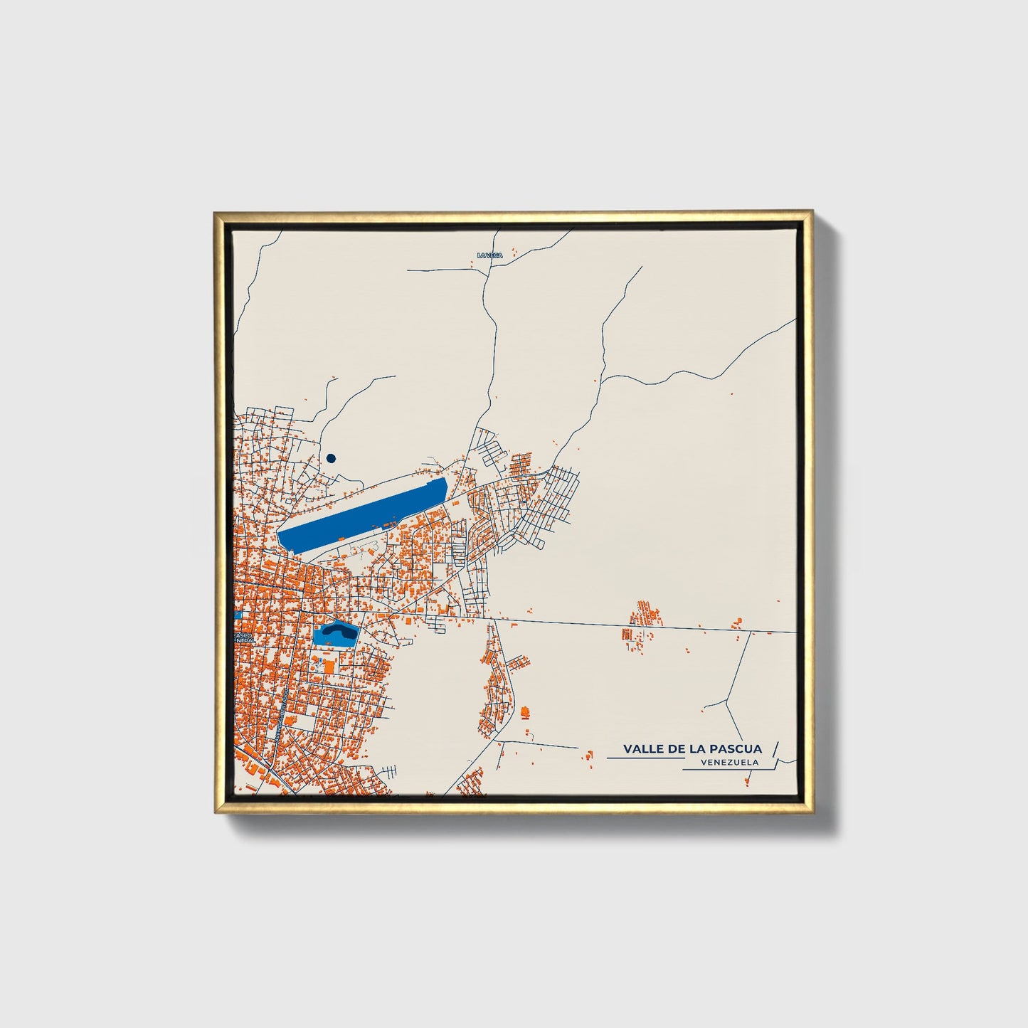 Valle De La Pascua Venezuela Colorful City Map Canvas Print • Gold Framed