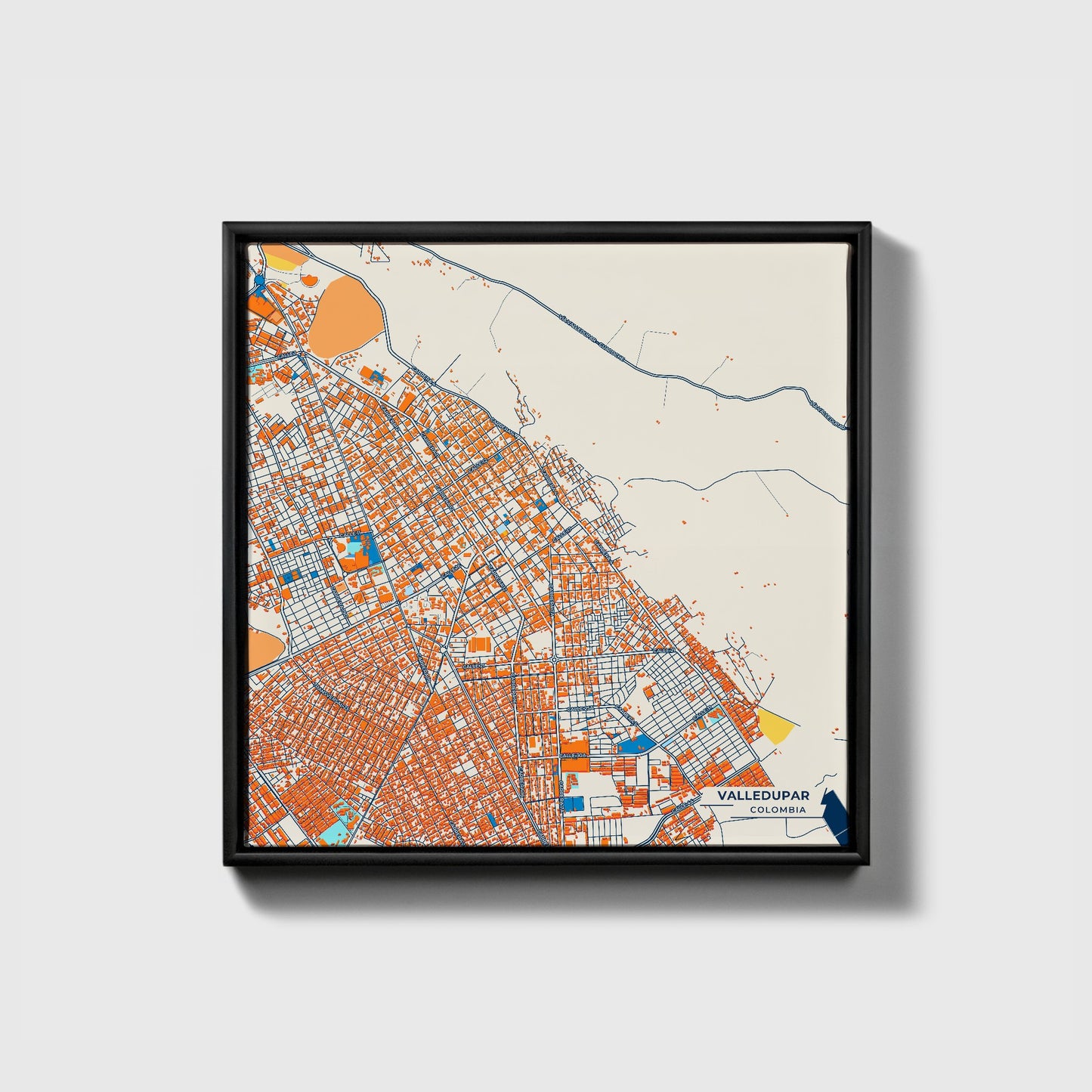 Valledupar Colombia Colorful City Map Canvas Print • Black Framed
