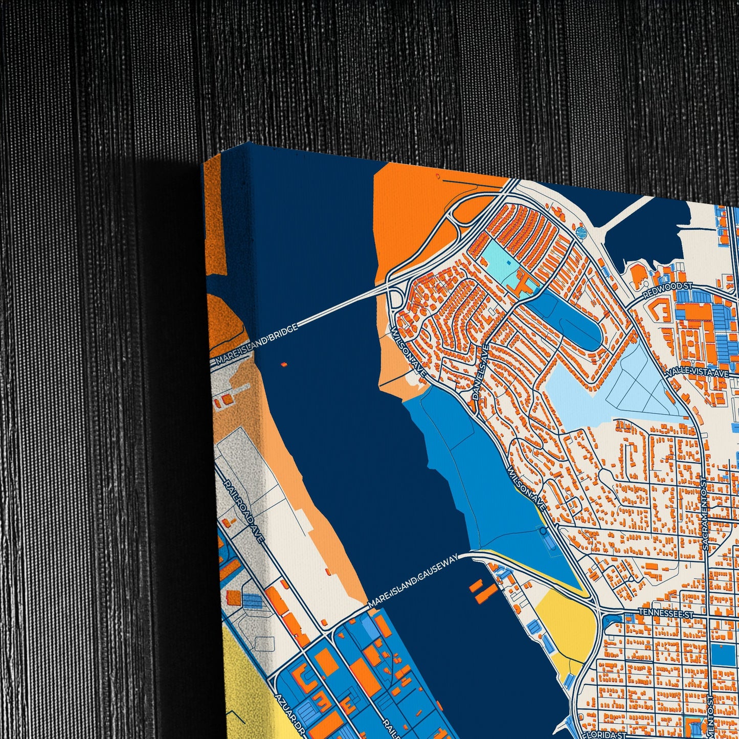 Vallejo California Colorful City Map Canvas Print Detail