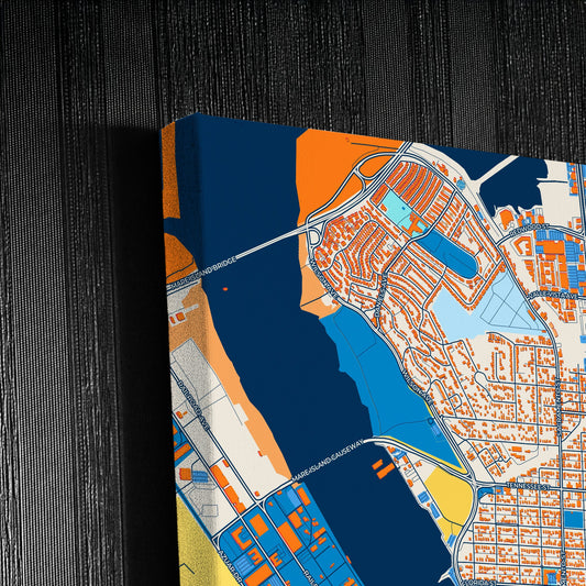 Vallejo California Colorful City Map Canvas Print Detail