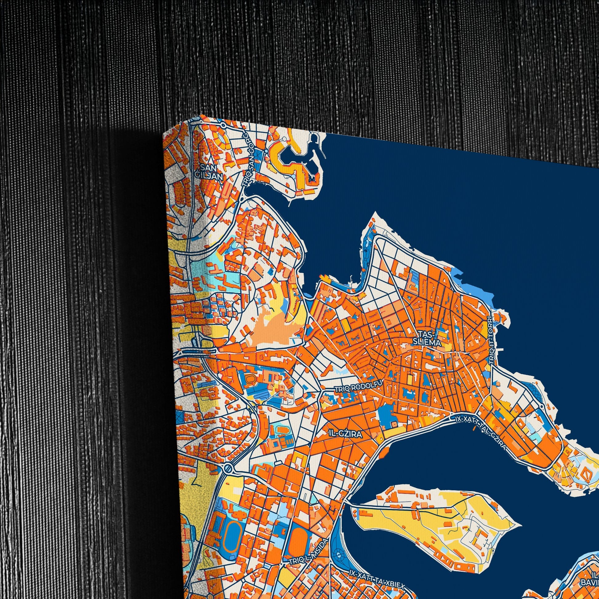 Valletta Malta Colorful City Map Canvas Print Detail
