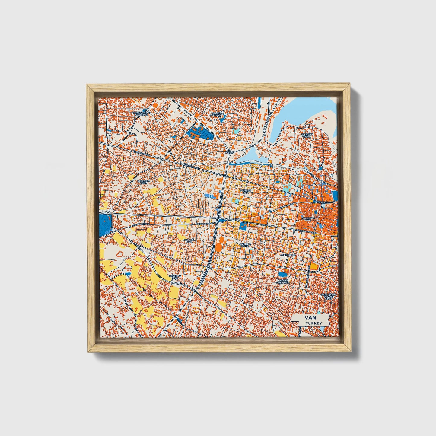 Kamyonet Turkey Colorful City Map Canvas Print • Natural Wooden Framed