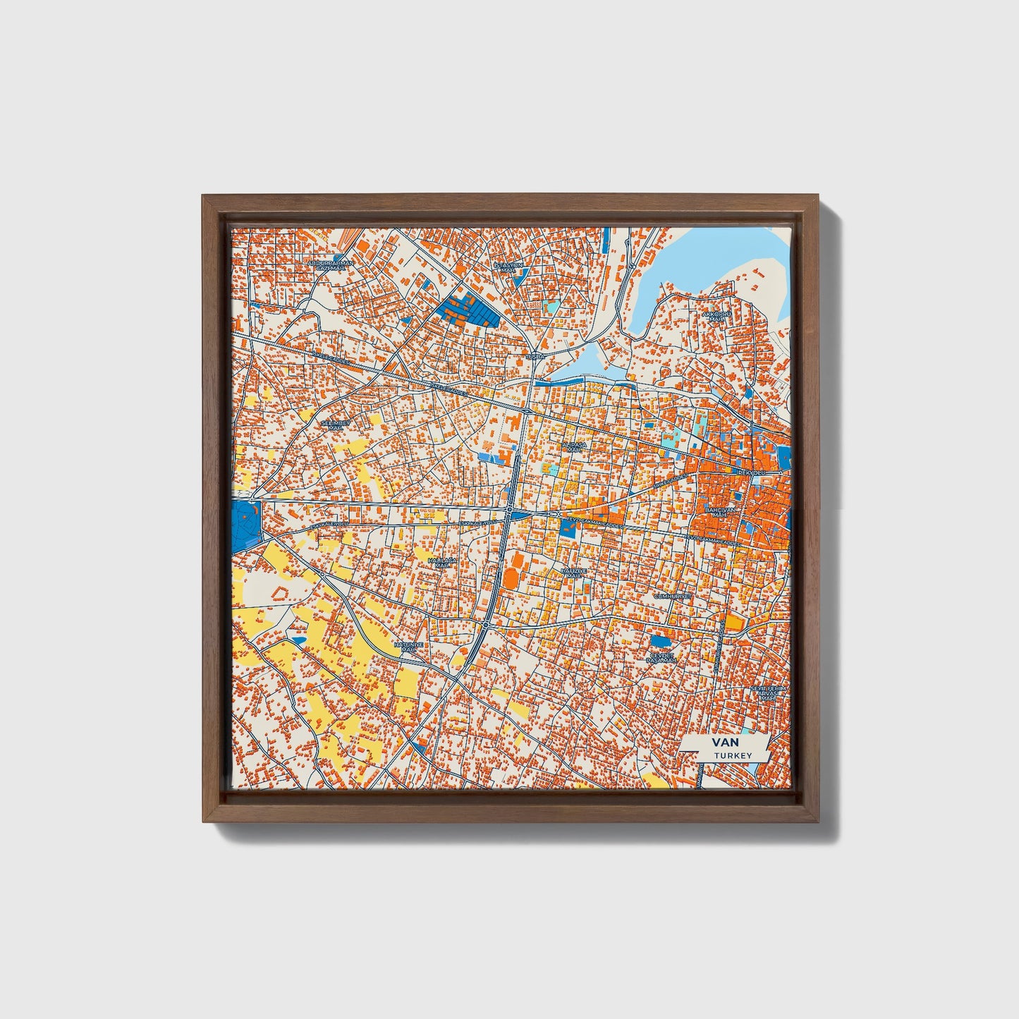Kamyonet Turkey Colorful City Map Canvas Print • Dark Wooden Framed