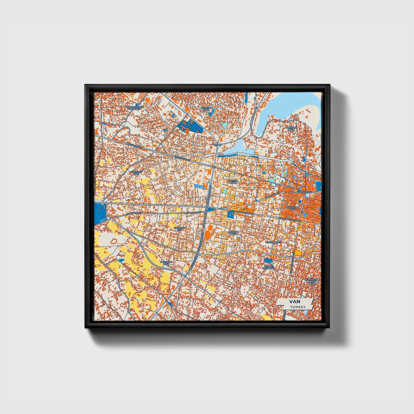 Kamyonet Turkey Colorful City Map Canvas Print • Black Framed