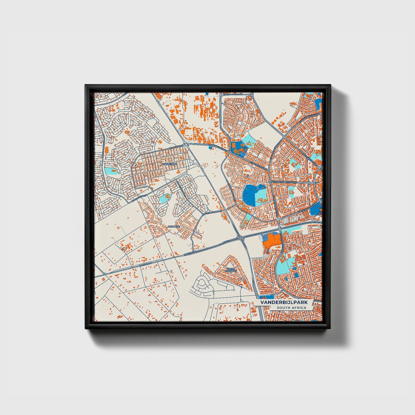 Vanderbijlpark South Africa Colorful City Map Canvas Print • Black Framed