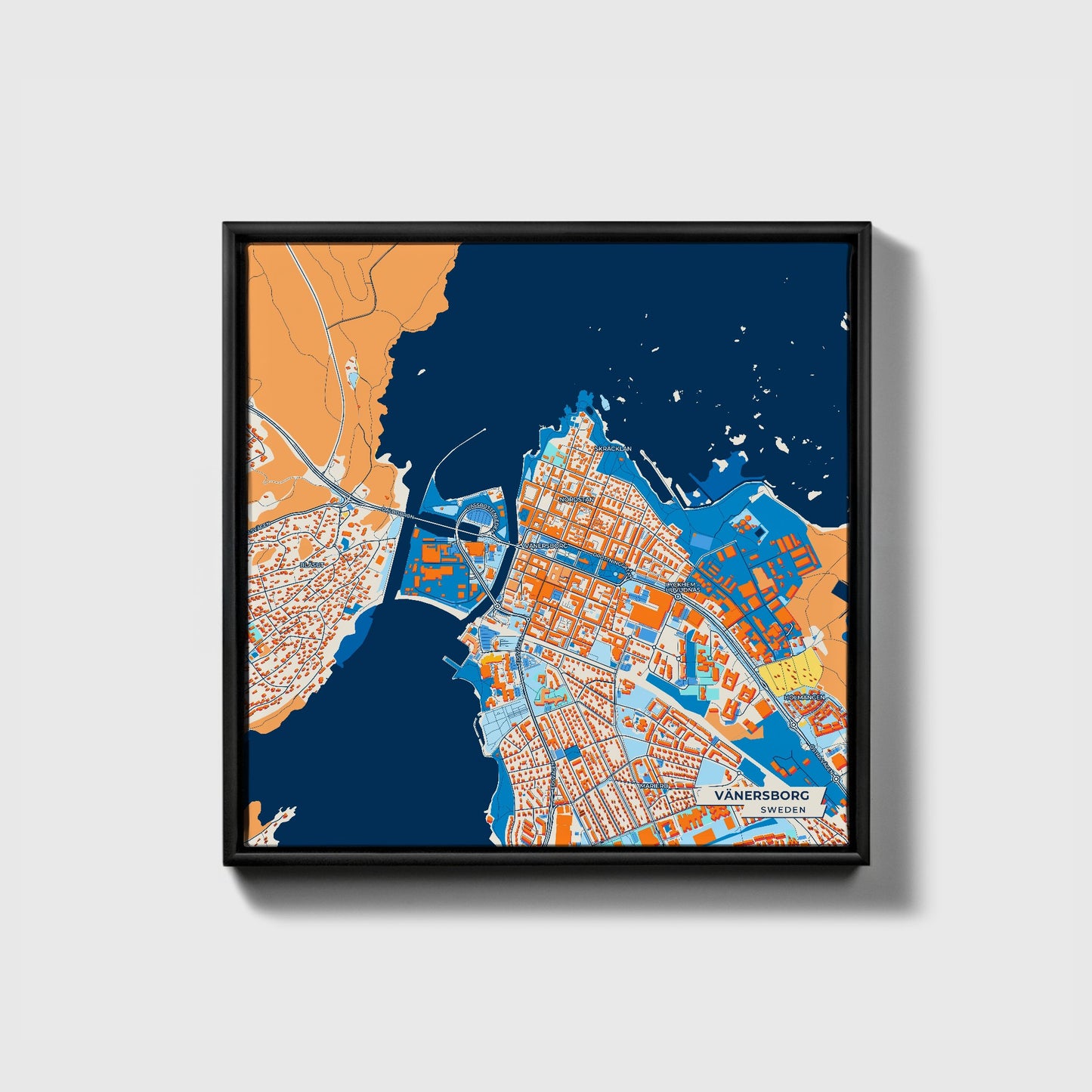 Vänersborg Sweden Colorful City Map Canvas Print • Black Framed