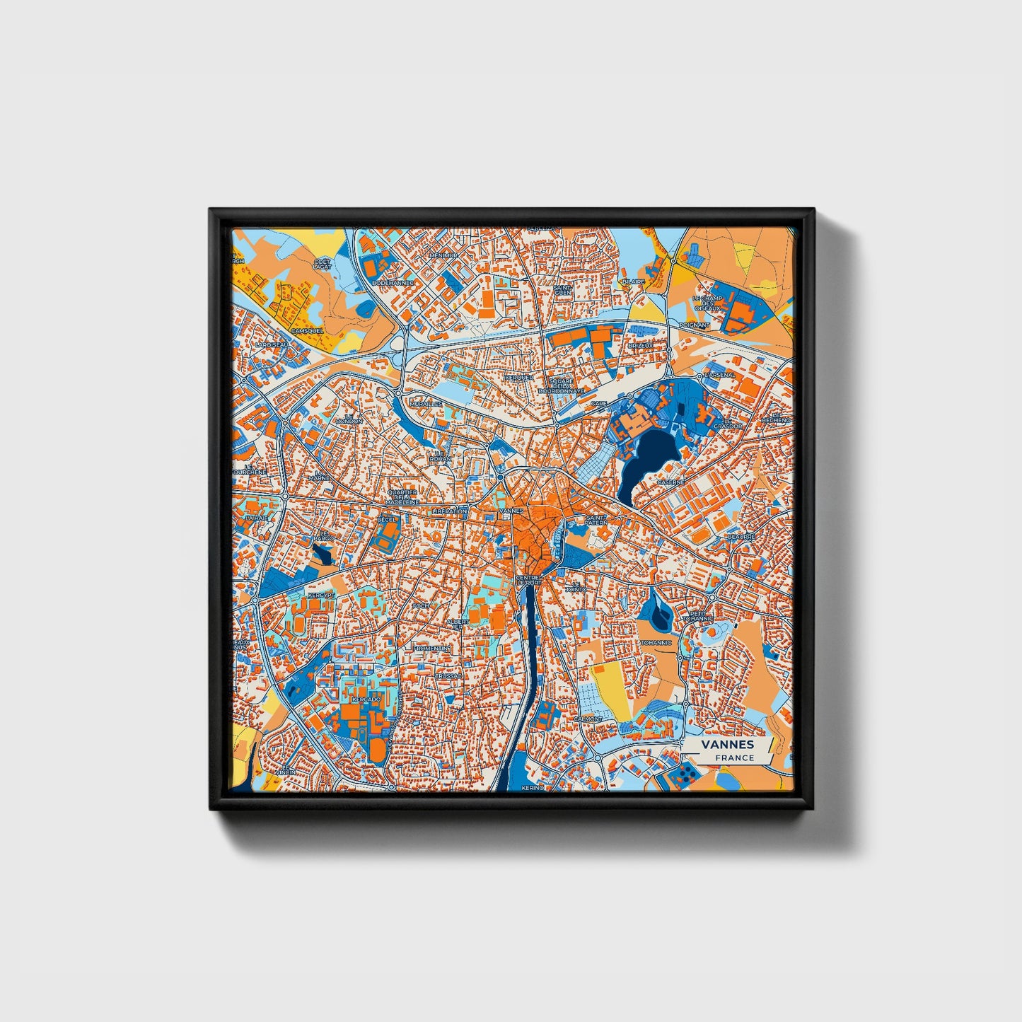 Vannes France Colorful City Map Canvas Print • Black Framed