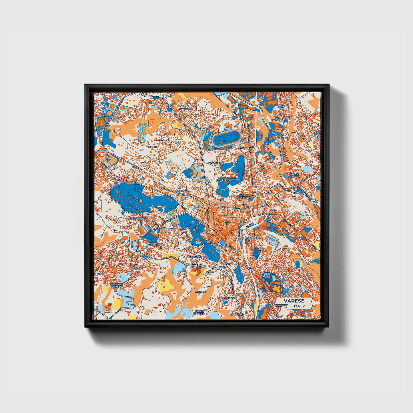 Varese Italy Colorful City Map Canvas Print • Black Framed