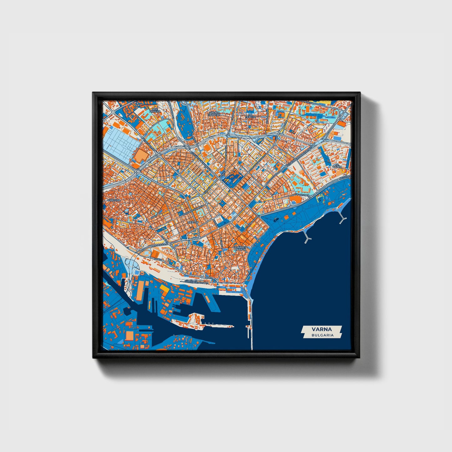 Варна Bulgaria Colorful City Map Canvas Print • Black Framed
