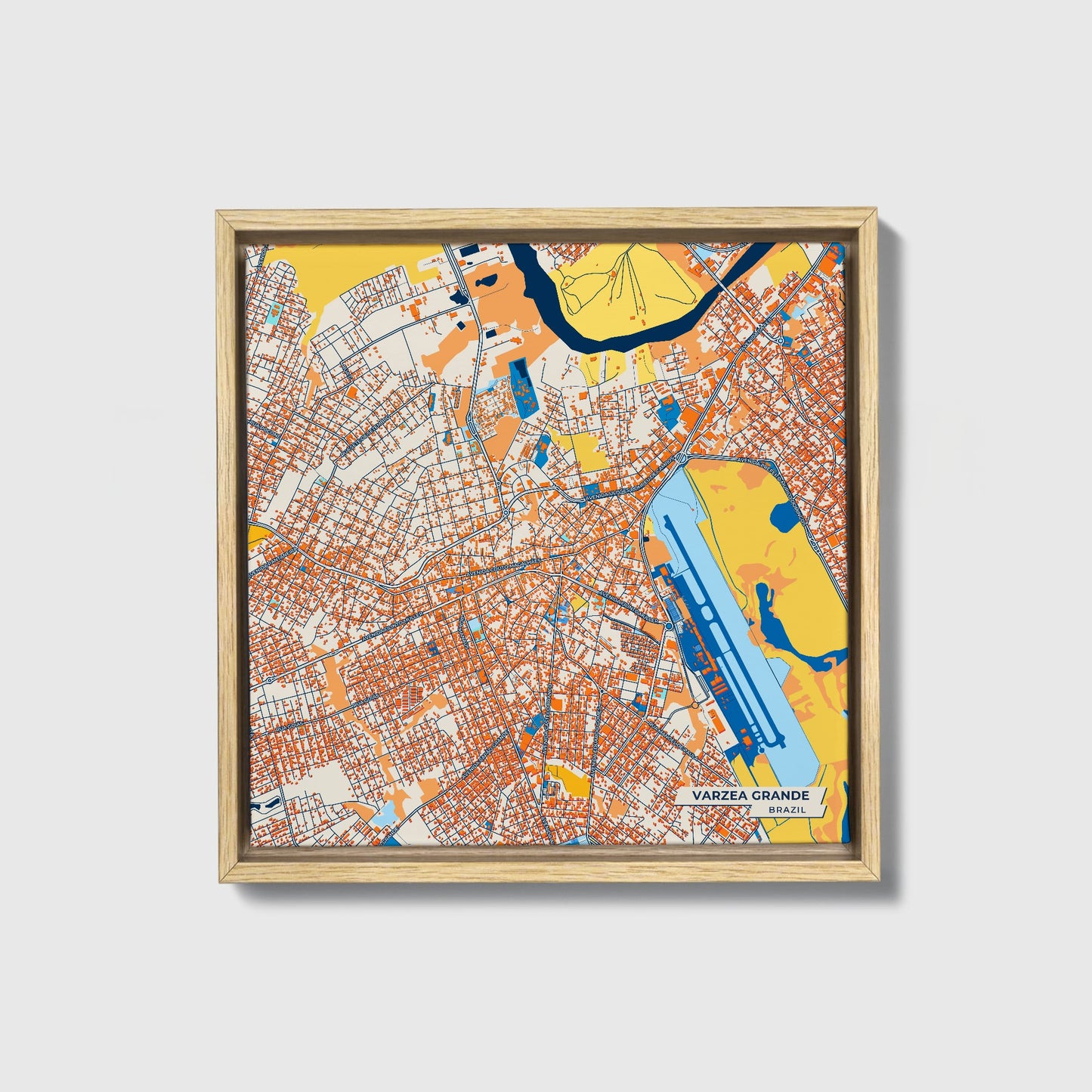 Varzea Grande Brazil Colorful City Map Canvas Print • Natural Wooden Framed