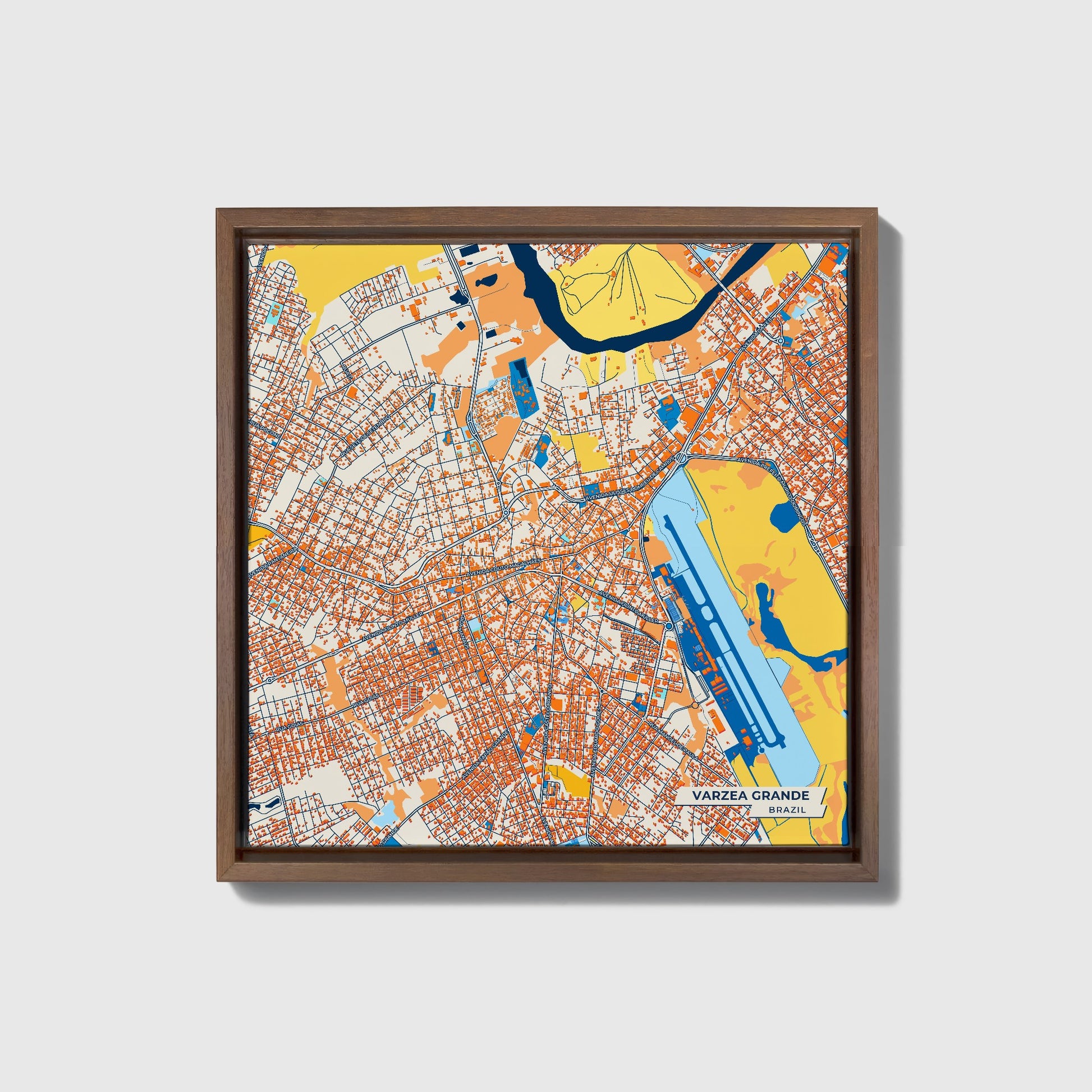 Varzea Grande Brazil Colorful City Map Canvas Print • Dark Wooden Framed