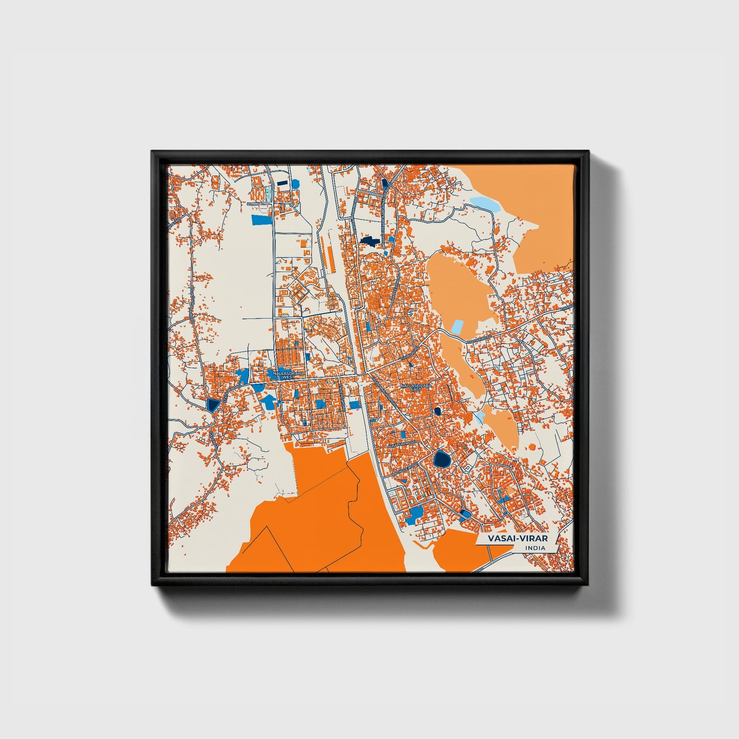 Vasai-Virar India Colorful City Map Canvas Print • Black Framed